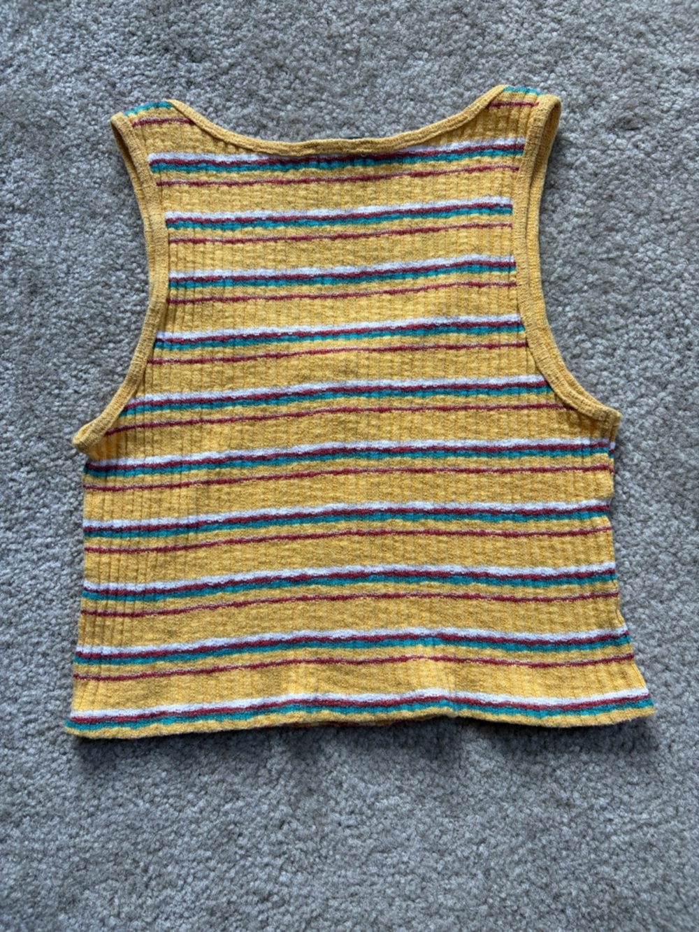 Y2K Forever 21 Yellow Multicolor Striped Button Crop Tank - Picture 3 of 3